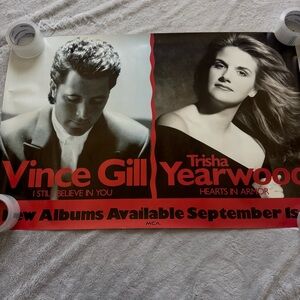 Vince Gill Trisha Yearwood 1992 MCA Promo Poster I Still Believe Hearts in Armor
